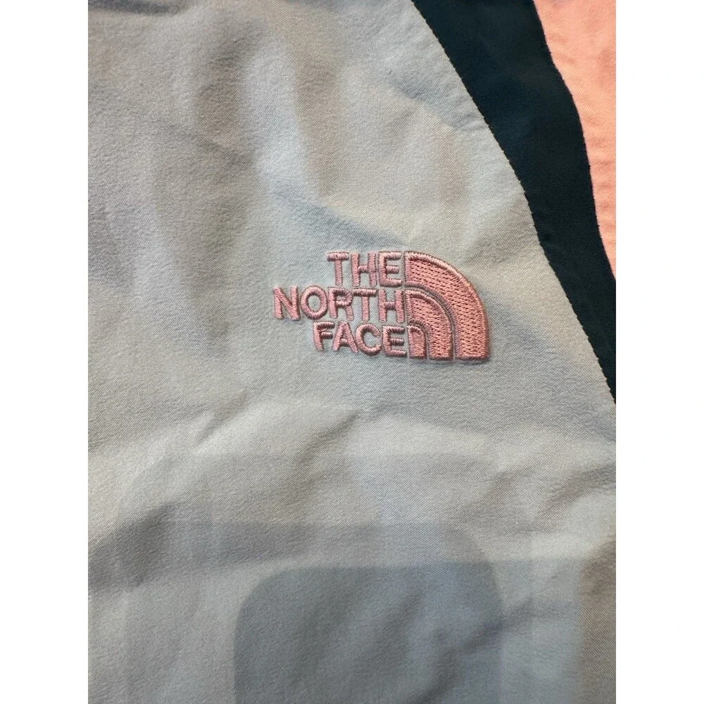 The North Face HyVent Girls L Hooded Full Zip Jacket Pockets Blue/White